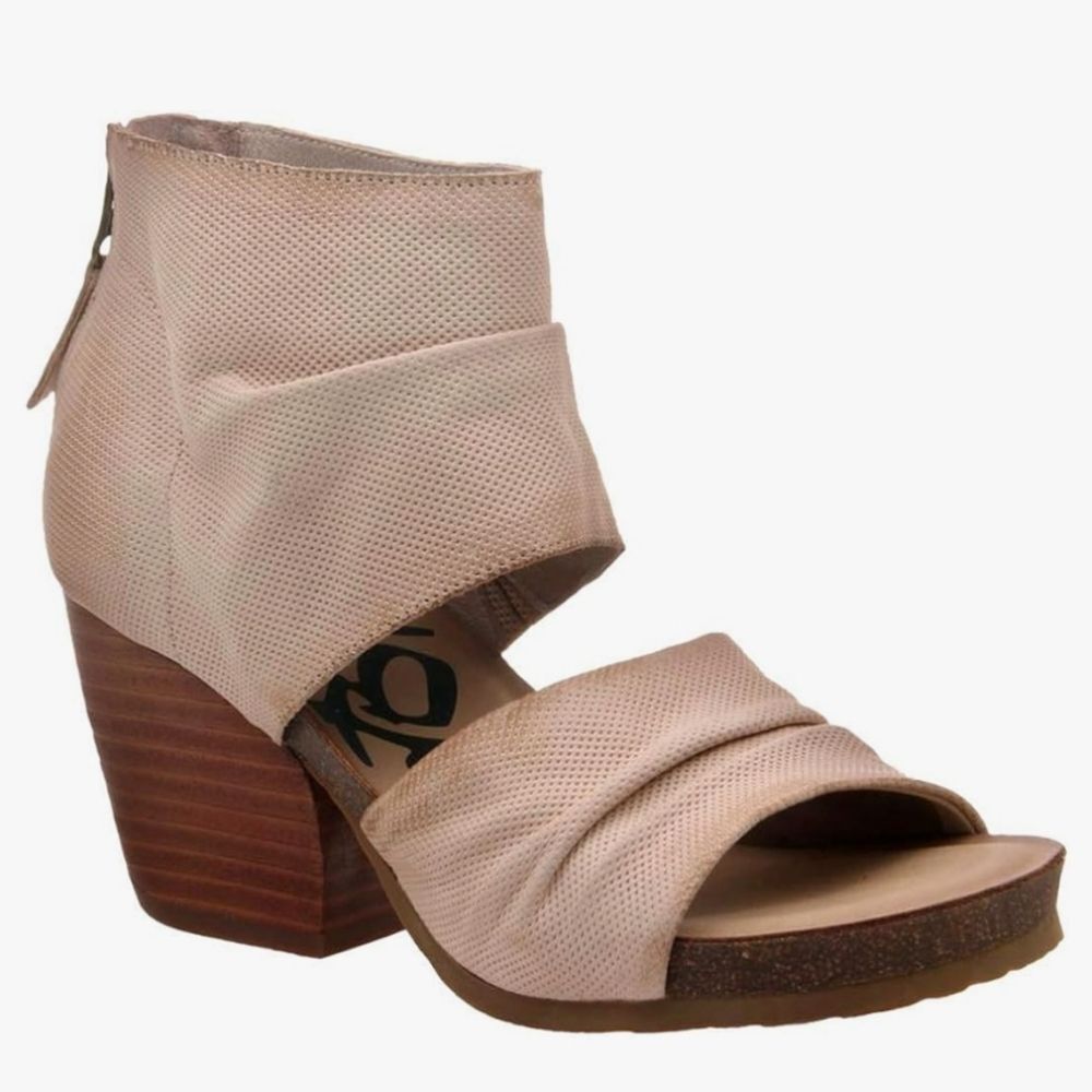 OTBT Women's Patchouli Tan Perforated Leather Stacked Heel Sandal, Sz 6